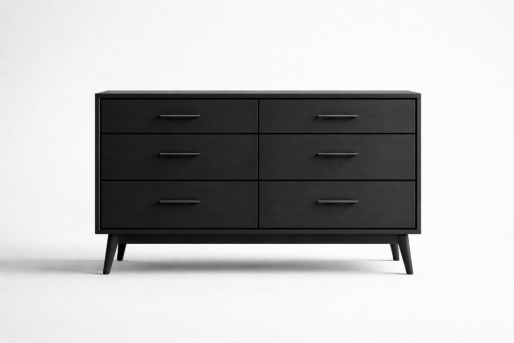 Commode en bois noir avec 6 tiroirs