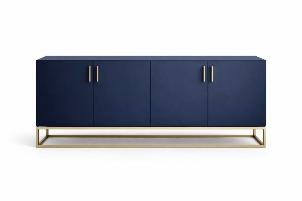 Buffet rectangulaire bois MDF bleu structure acier