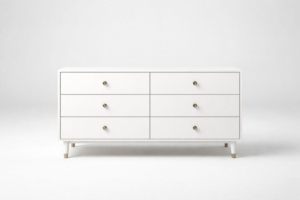 Commode 6 tiroirs en bois MDF avec poignées acier