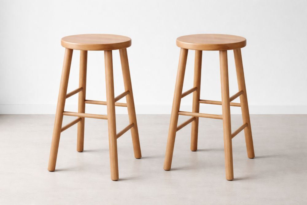 Tabourets en Bois Massif Ensemble de 2, Hauteur 65 cm