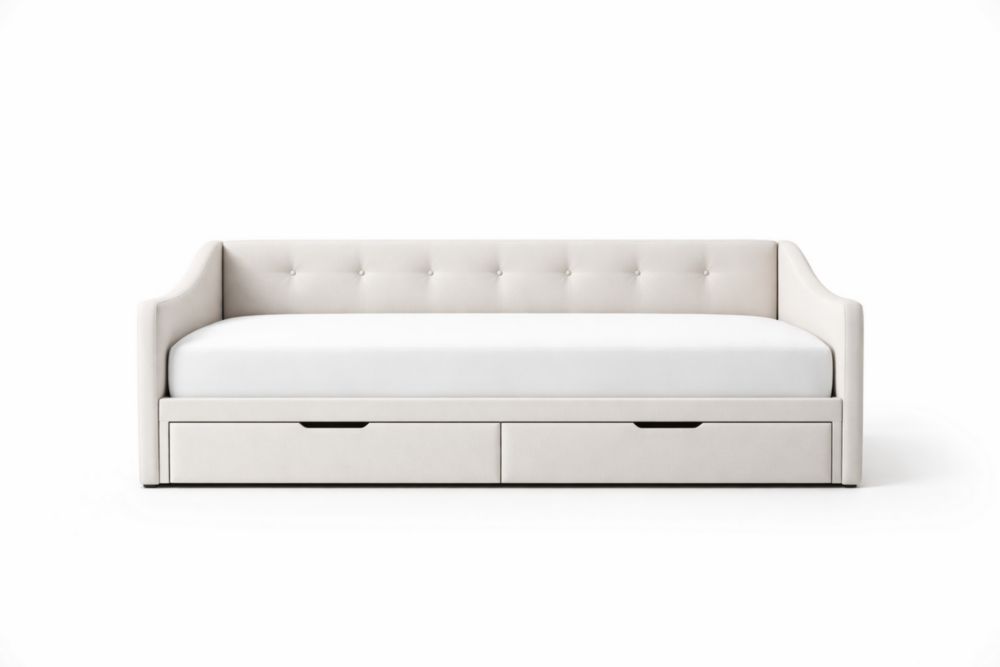 Banquette-lit en tissu avec tiroirs de rangement