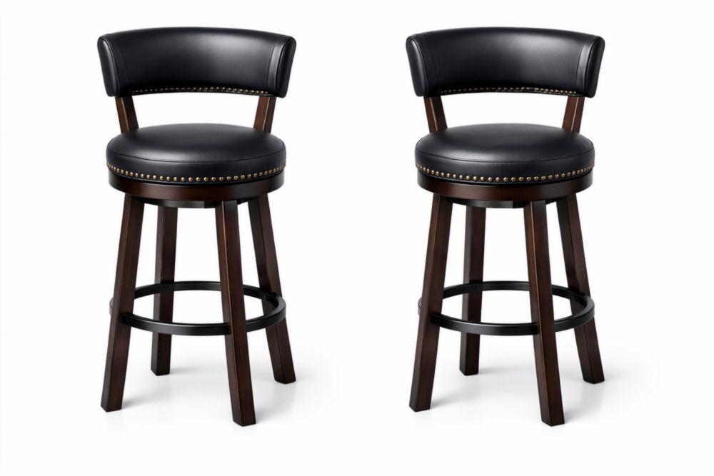Tabourets de Bar Pivotants Lot de 2 en Bois et Cuir Synthétique Noir 76cm