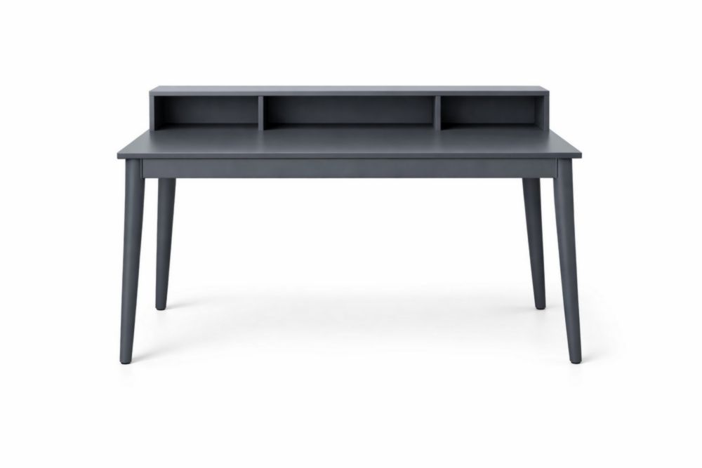 Bureau Rectangulaire en MDF Gris avec Étagère Intégrée