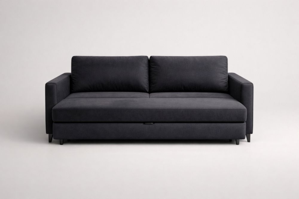 Canapé convertible en lit 210×95×85 cm en tissu polyester, pieds en bois massif de pin