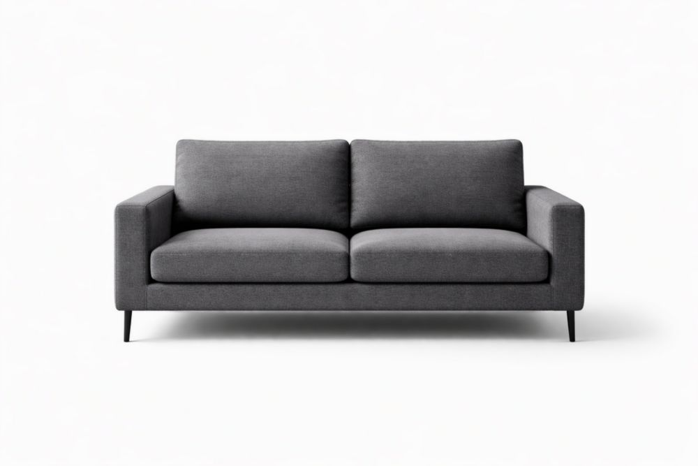 Canapé 2 places tissu gris avec structure en bois et pieds en acier