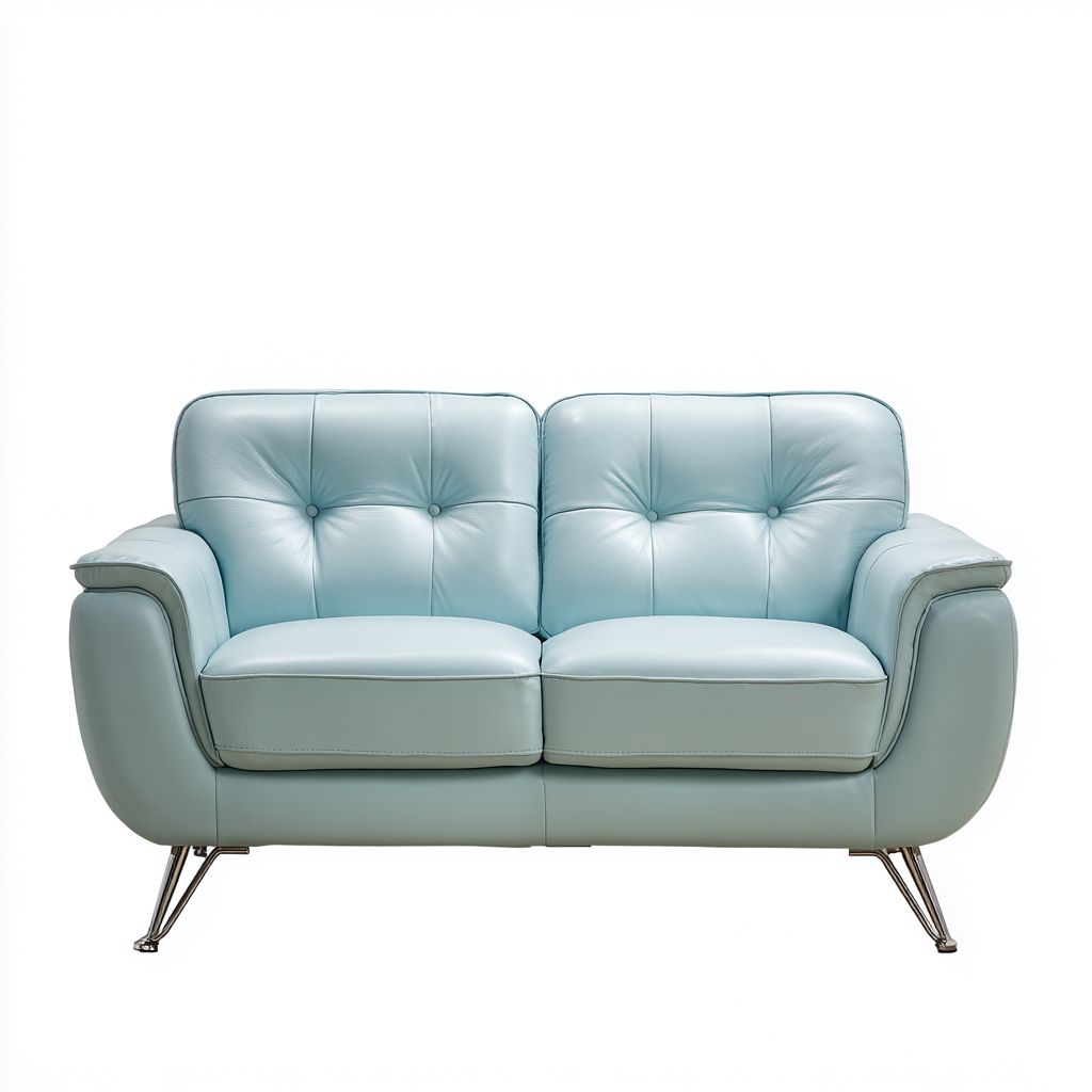 Zweisitzer Sofa Echtleder 170x92x88 cm - hellblau - modernes Design - für Wohnzimmer-Roomuphub