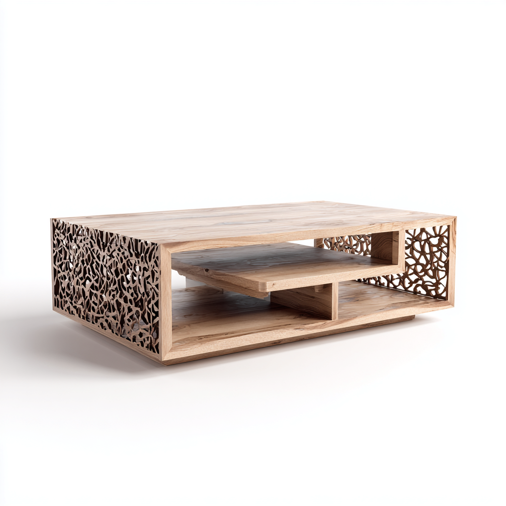 Couchtisch Holz 120x60x38 cm - natur - dekoratives Design - für Wohnraum-Roomuphub