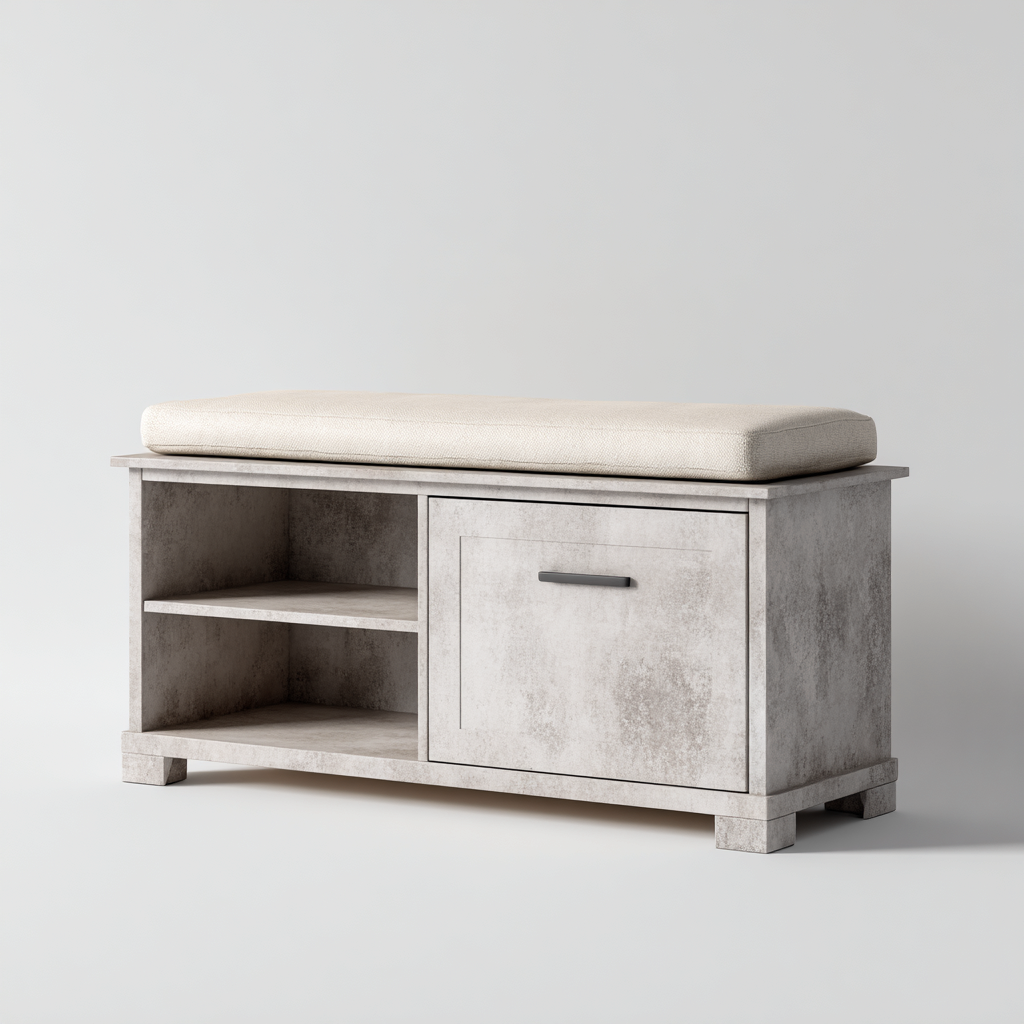 Sitzbank für Flur Holz mit Stauraum 80x35x50 cm - grau - beige - für Eingangsbereich - modernes Design-Roomuphub