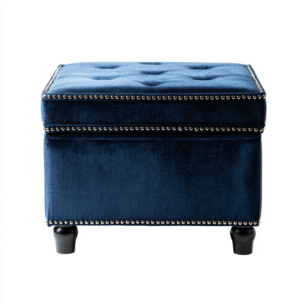 Fußhocker Samt 40x40x45 cm - Dunkelblau - Mit Stauraum für Wohnzimmer-Roomuphub