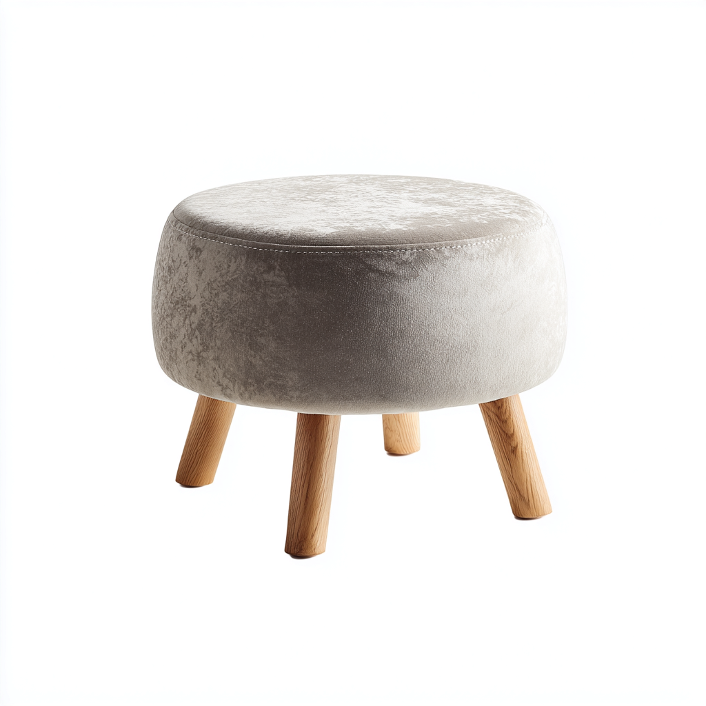 Fußhocker Samt - Holz 35x35x40 cm - Hellgrau - Natur - Modernes Design - für Wohnzimmer-Roomuphub