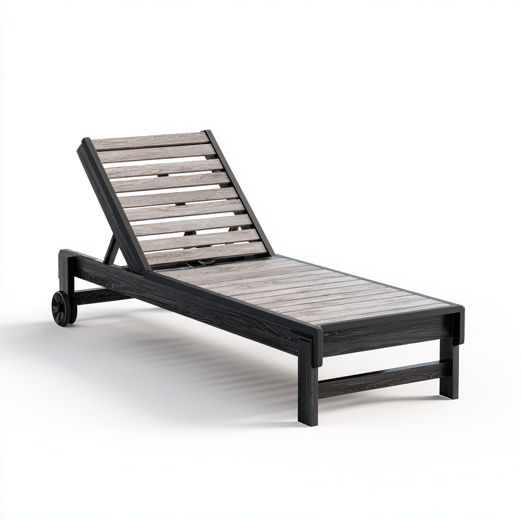 Sonnenliege - Holzrahmen Holzlatten 200x70x85 cm - Schwarz - Grau - verstellbares  mobiles Design - für den Außenbereich-Roomuphub