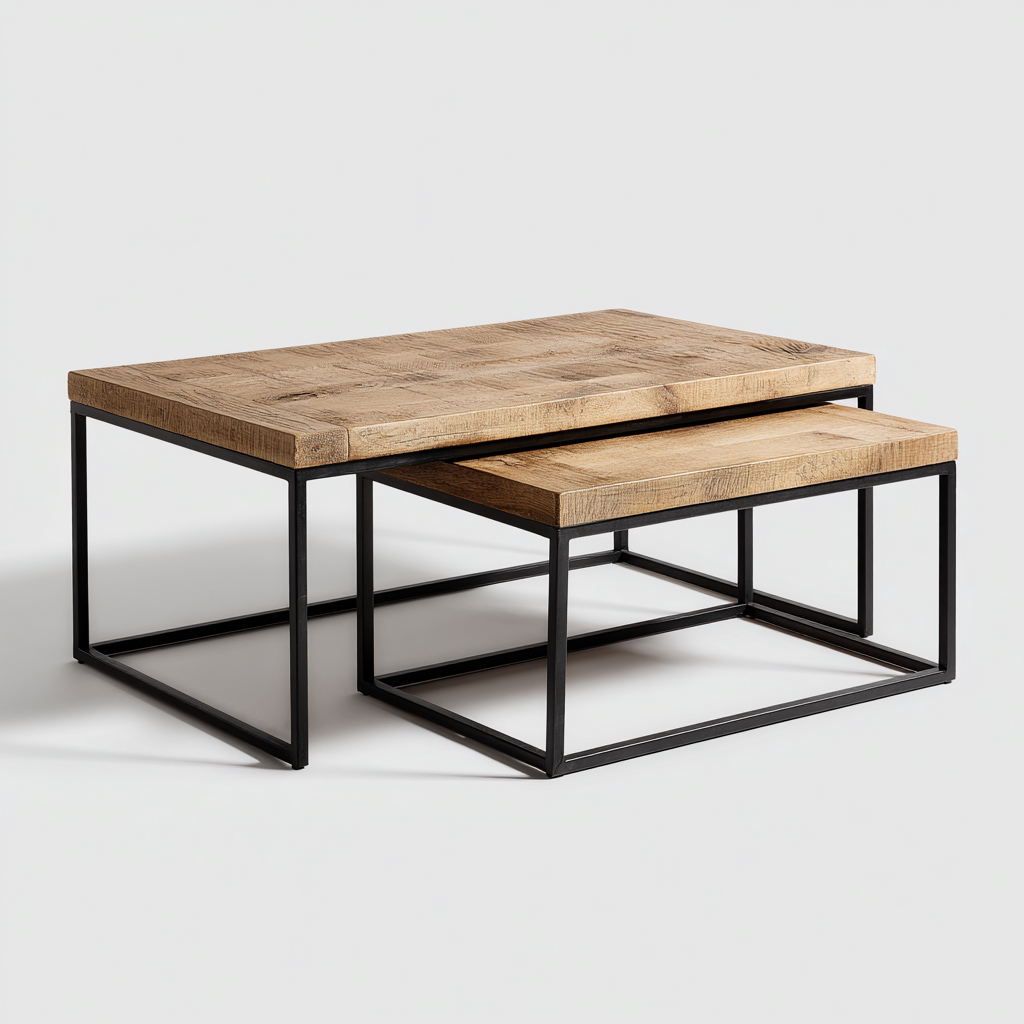 Couchtisch-Set Holz Metall 110x60x45 cm - natur - schwarz - modernes Design - für Wohnraum-Roomuphub