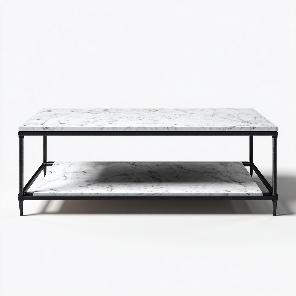 Couchtisch Marmoroptik - Metall 120x60x42 cm - Weiß - Schwarz - Modernes Design für Wohnzimmer-Roomuphub