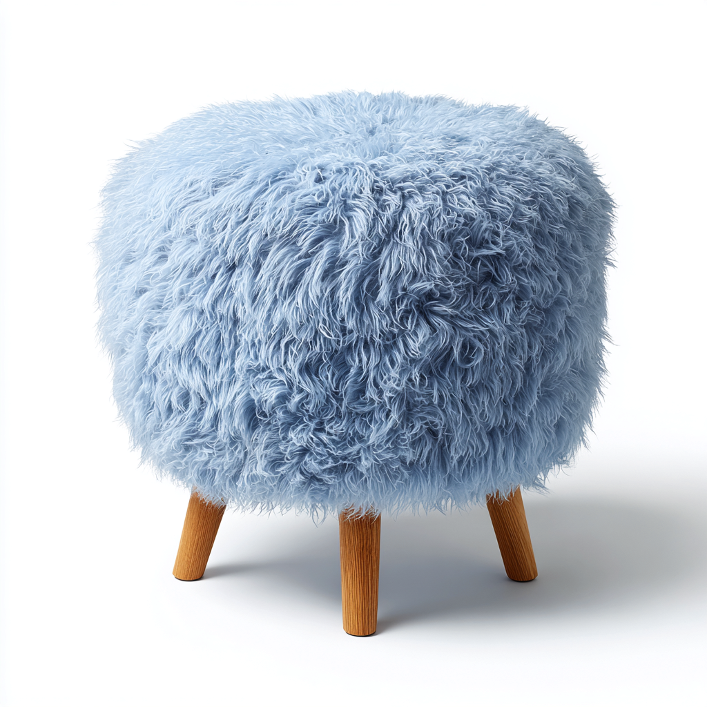 Fußhocker Plüsch 32x32x42 cm - Hellblau - Naturholz - Weiches Design für Wohnzimmer-Roomuphub