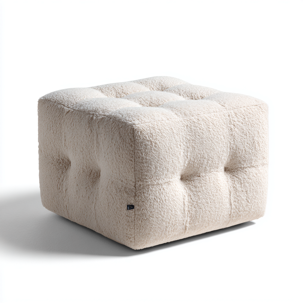 Fußhocker Plüschstoff 45x45x40 cm - Creme - Modernes Design - für Wohnzimmer-Roomuphub