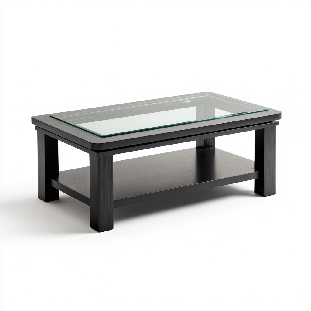 Couchtisch Glasplatte Holz 110x55x45 cm - schwarz - modernes Design - für Wohnraum-Roomuphub