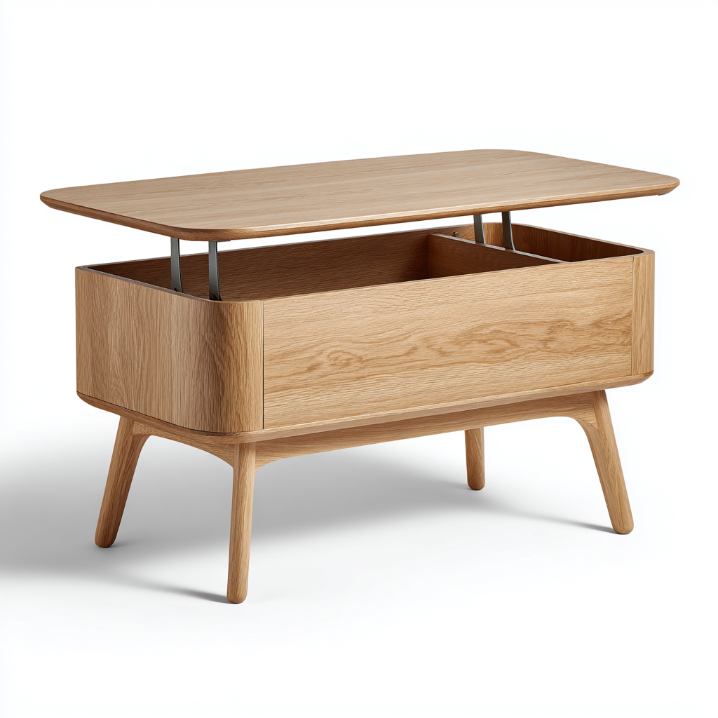 Couchtisch Holz 90x55x48 cm - Natur - Modernes Design mit Lift-Top für Wohnzimmer-Roomuphub