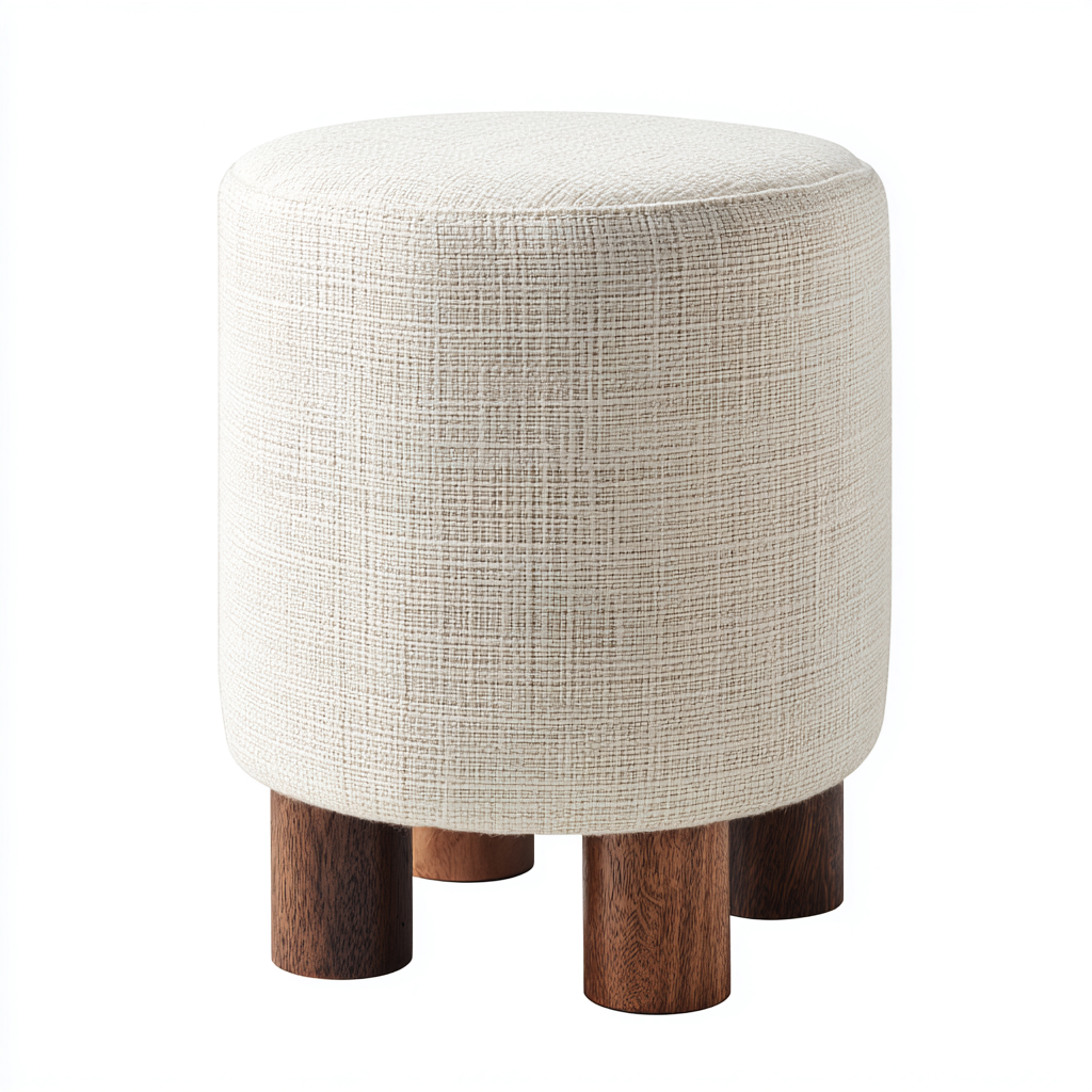 Fußhocker Stoff - Holz 35x35x45 cm - Creme - Natur - Modernes Design - für Wohnzimmer-Roomuphub