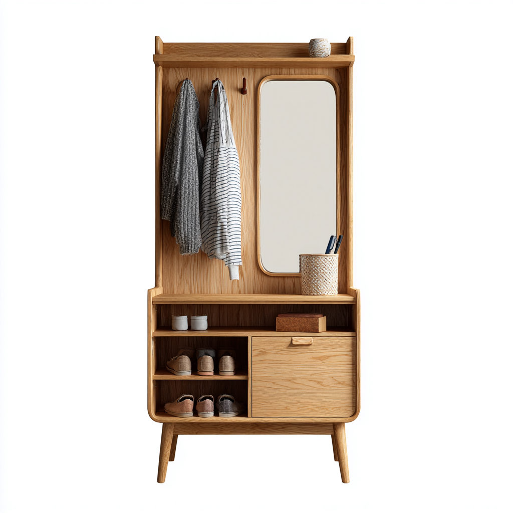 Garderobenständer Holz 95x40x180 cm - hellbraun - für Flur geeignet - modernes Design-Roomuphub