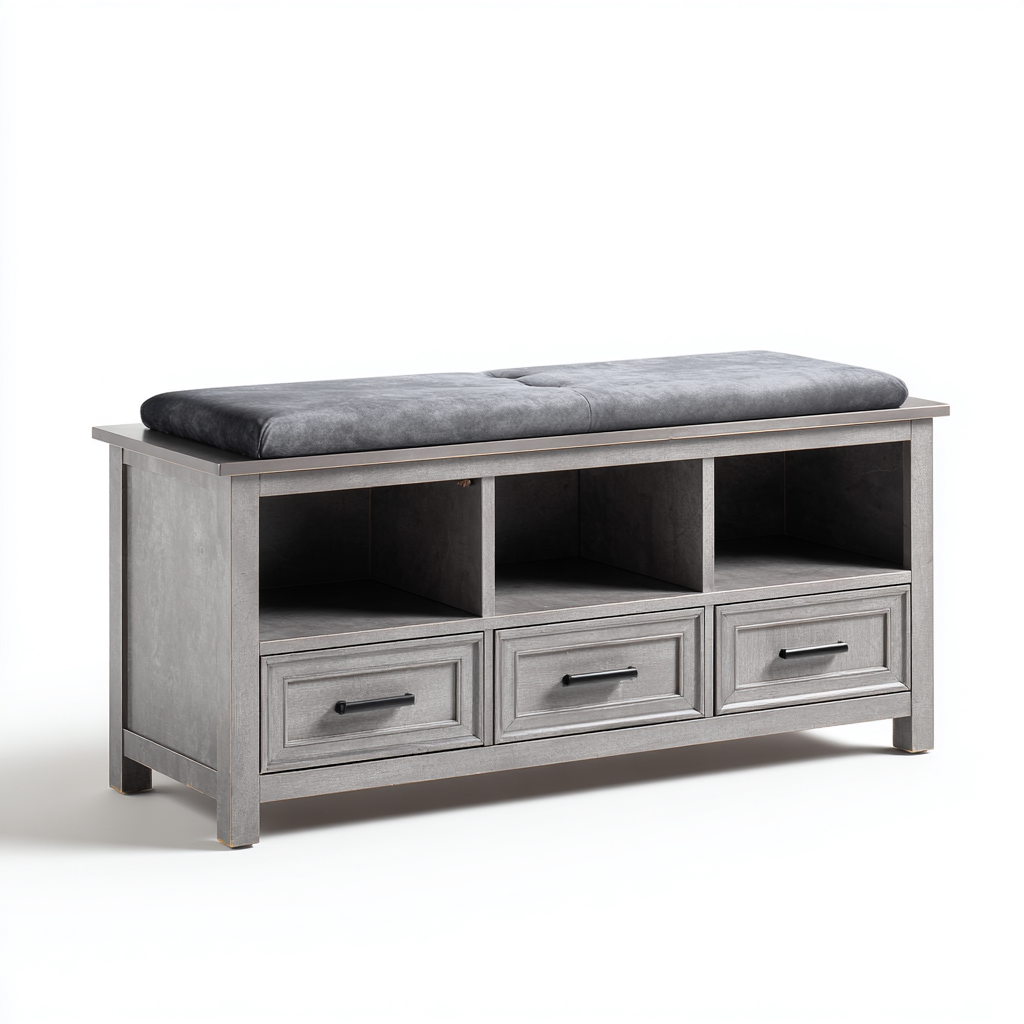 Sitzbank für Flur Holz mit Stauraum 110x35x48 cm - grau - für Eingangsbereich - modernes Design-Roomuphub