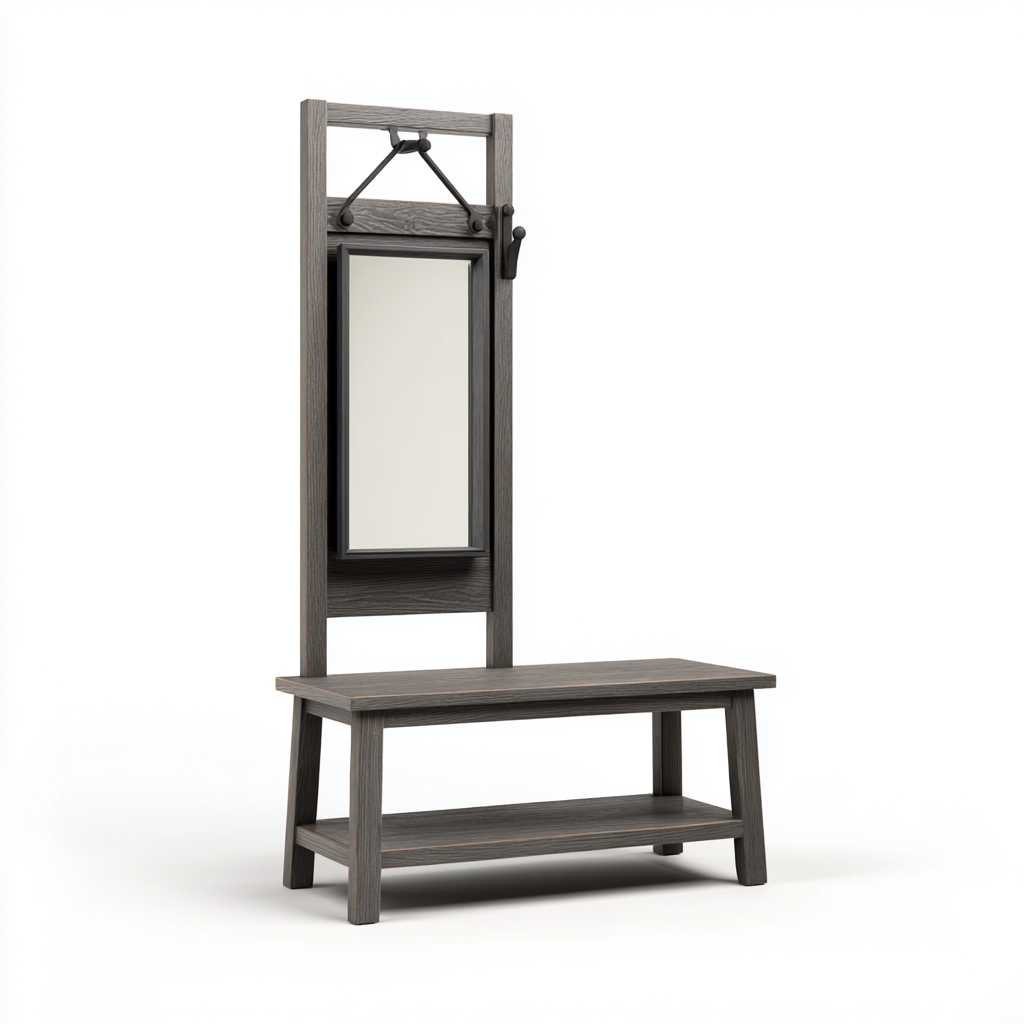 Garderobenständer Holz 90x40x170 cm - grau - für Flur geeignet - schlichtes Design-Roomuphub