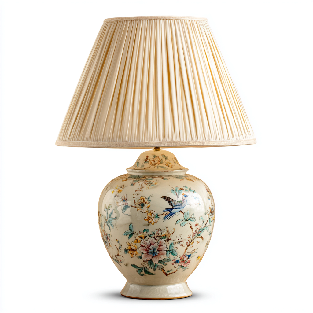 Tischlampe Keramik-und-Stoff 28x28x48 cm Mehrfarbig - Beige Für-Wohnzimmer Klassisches-Design-Roomuphub