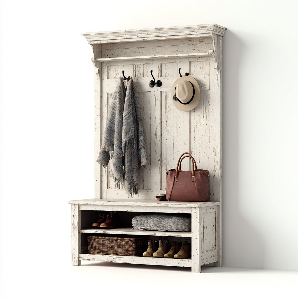 Garderobenständer Holz 120x45x180 cm - weiß - für Flur geeignet - Landhausstil-Roomuphub