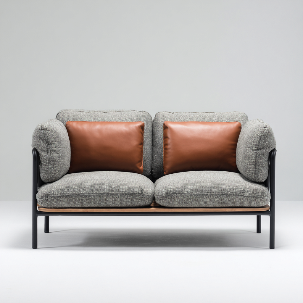 Zweisitzer Sofa Stoff und Kunstleder 165x88x82 cm - grau - braun - geeignet für Wohnzimmer - modernes Design-Roomuphub