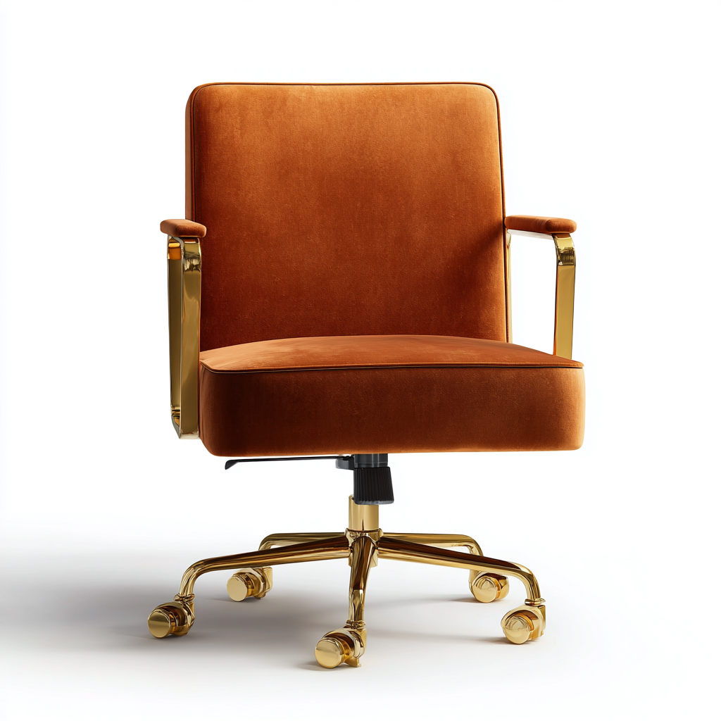 Bürostuhl Samt - Metall 70x65x100 cm - orange - gold - ergonomisches Design für Büro-Roomuphub