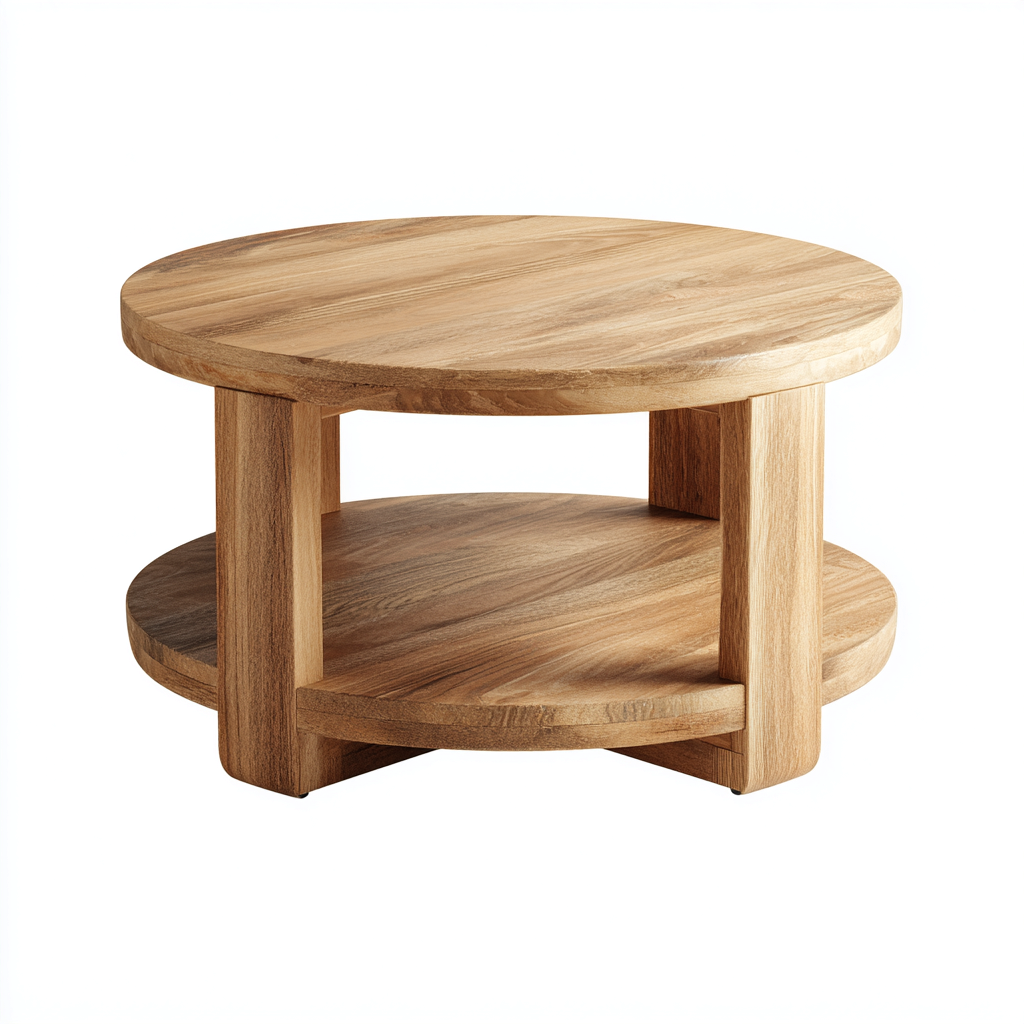 Couchtisch Holz 70x70x38 cm - Natur - Rundes modernes Design für Wohnzimmer-Roomuphub