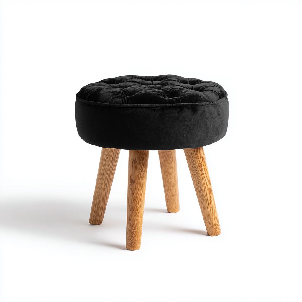 Fußhocker Stoff 35x35x45 cm - Schwarz - Rundes Design für Wohnzimmer-Roomuphub