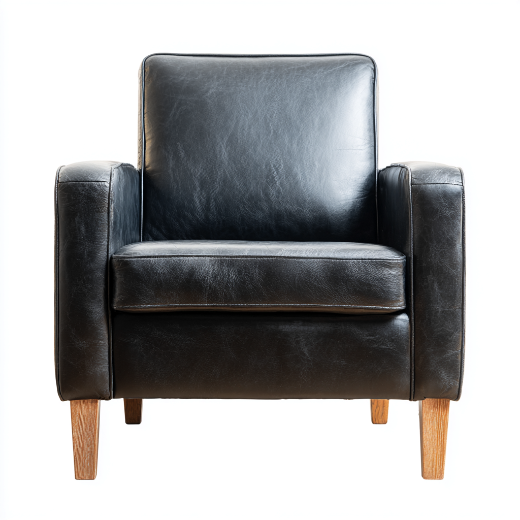 Sessel Leder - Holz 85x80x90 cm - Schwarz - Natur - Modernes Design - für Wohnzimmer-Roomuphub