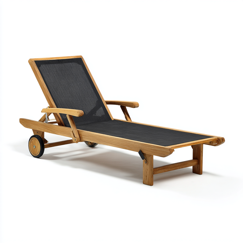 Sonnenliege aus Holz 200x70x85 cm - natur - schwarz - verstellbares Design für Garten geeignet-Roomuphub