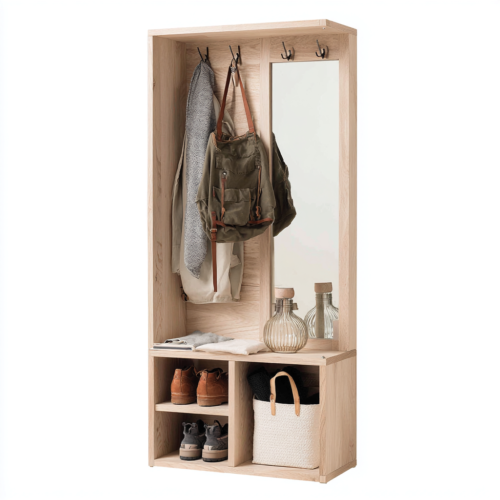 Garderobenständer - Holz - 90x35x185 cm - Hellholz - Modernes Design - Für den Flur-Roomuphub