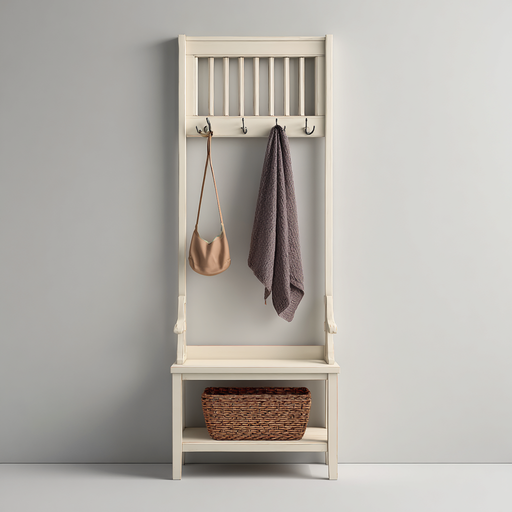 Garderobenständer Holz 85x40x175 cm - creme - für Flur geeignet - klassisches Design-Roomuphub