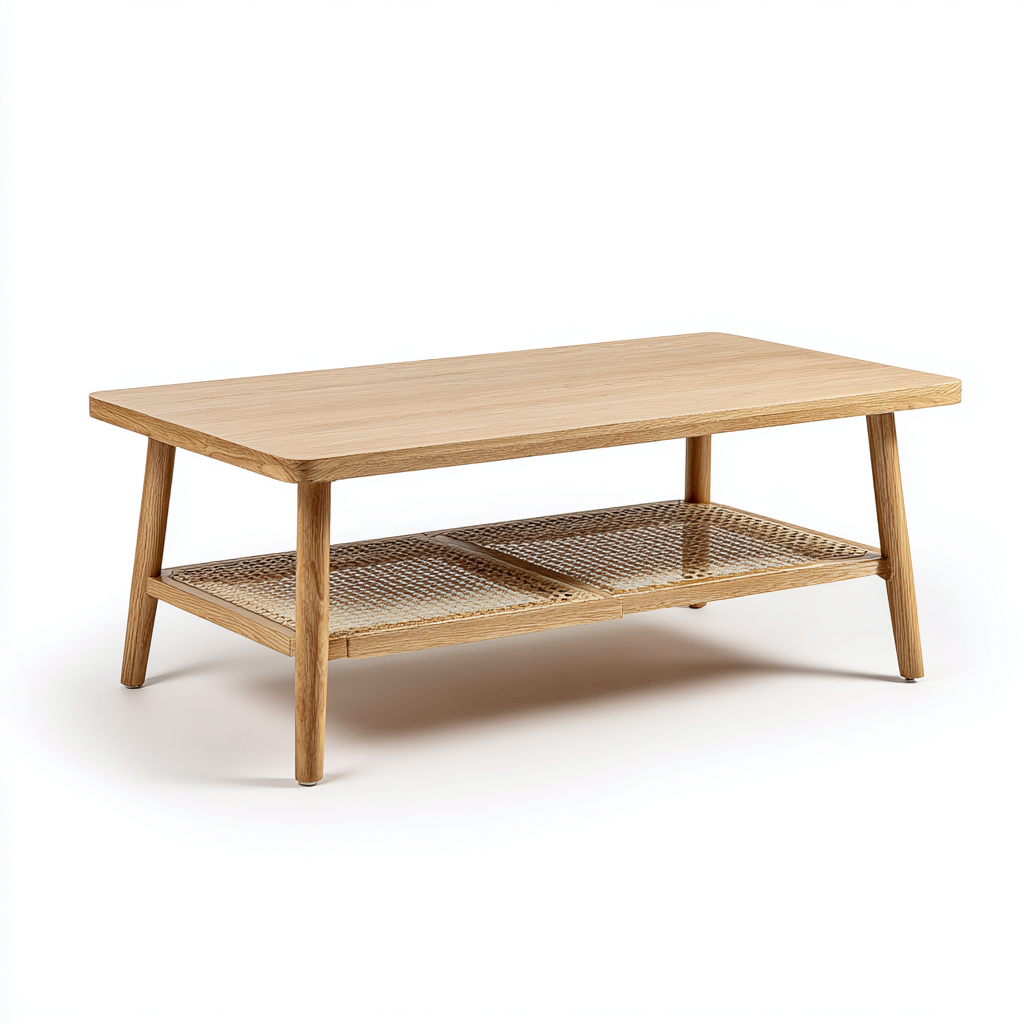 Couchtisch Holz - Rattan 110x55x45 cm - Natur - Beige - Modernes Design für Wohnzimmer-Roomuphub