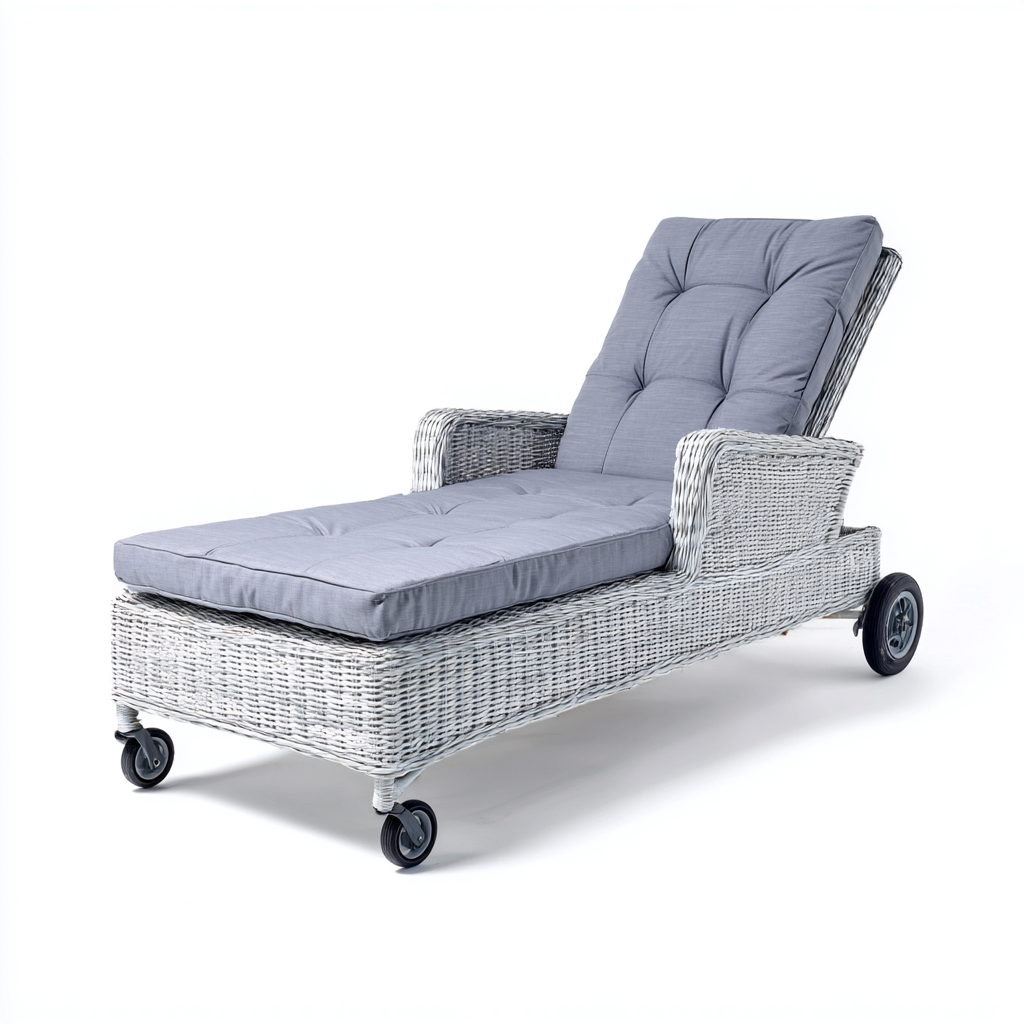 Sonnenliege - Polyrattanrahmen Textilauflage 200x75x95 cm - Grau - verstellbares Design & mobil - für den Außenbereich-Roomuphub