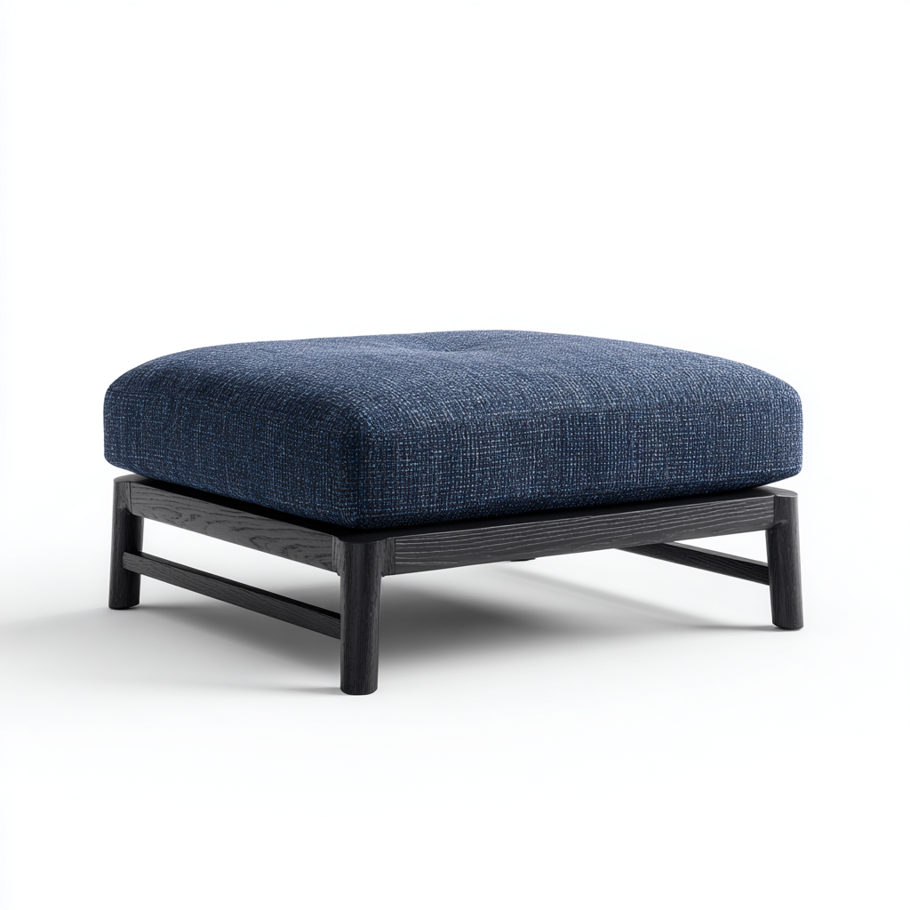 Fußhocker Stoff - Holz 60x60x35 cm - Dunkelblau - Schwarz - Modernes Design - für Wohnzimmer-Roomuphub