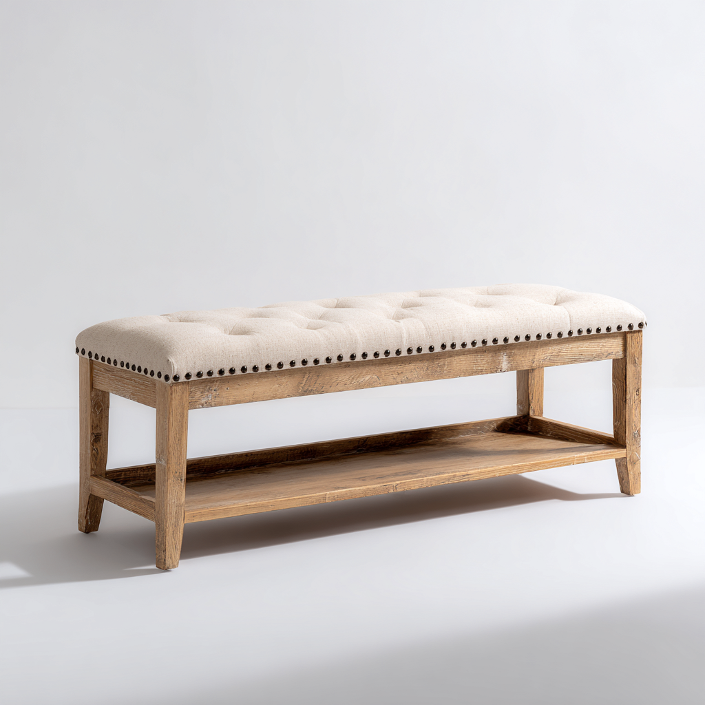 Schuhschrank - Holz - Polster - 110x35x45 cm - Naturholz - Beige - Klassisches Design - Für den Flur-Roomuphub