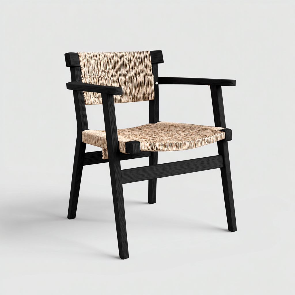 Gartenstuhl Holz - Rattan 56x54x84 cm - schwarz - natur - für den Außenbereich - modernes Design-Roomuphub