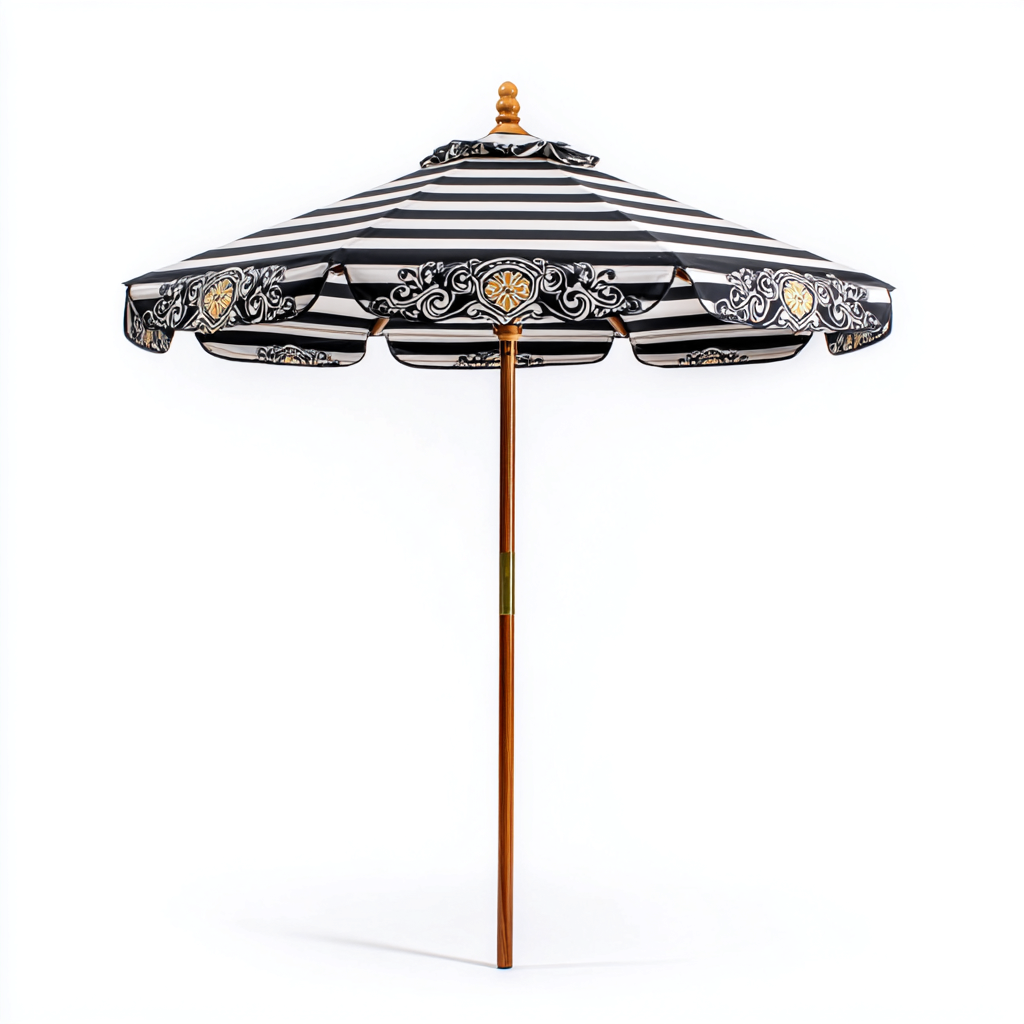 Sonnenschirm Polyester Holz 260x260 cm - schwarzweiß - gold - für Garten - Dekor-Design-Roomuphub