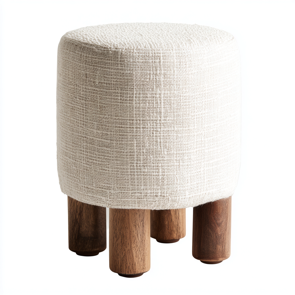 Fußhocker Stoff 32x32x43 cm - Beige - Zylindrisches Design für Wohnzimmer-Roomuphub