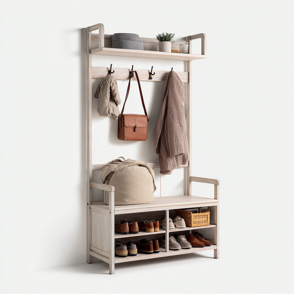 Garderobenständer - Holz - 105x40x185 cm - Weiß - Modernes Design - Für den Flur-Roomuphub