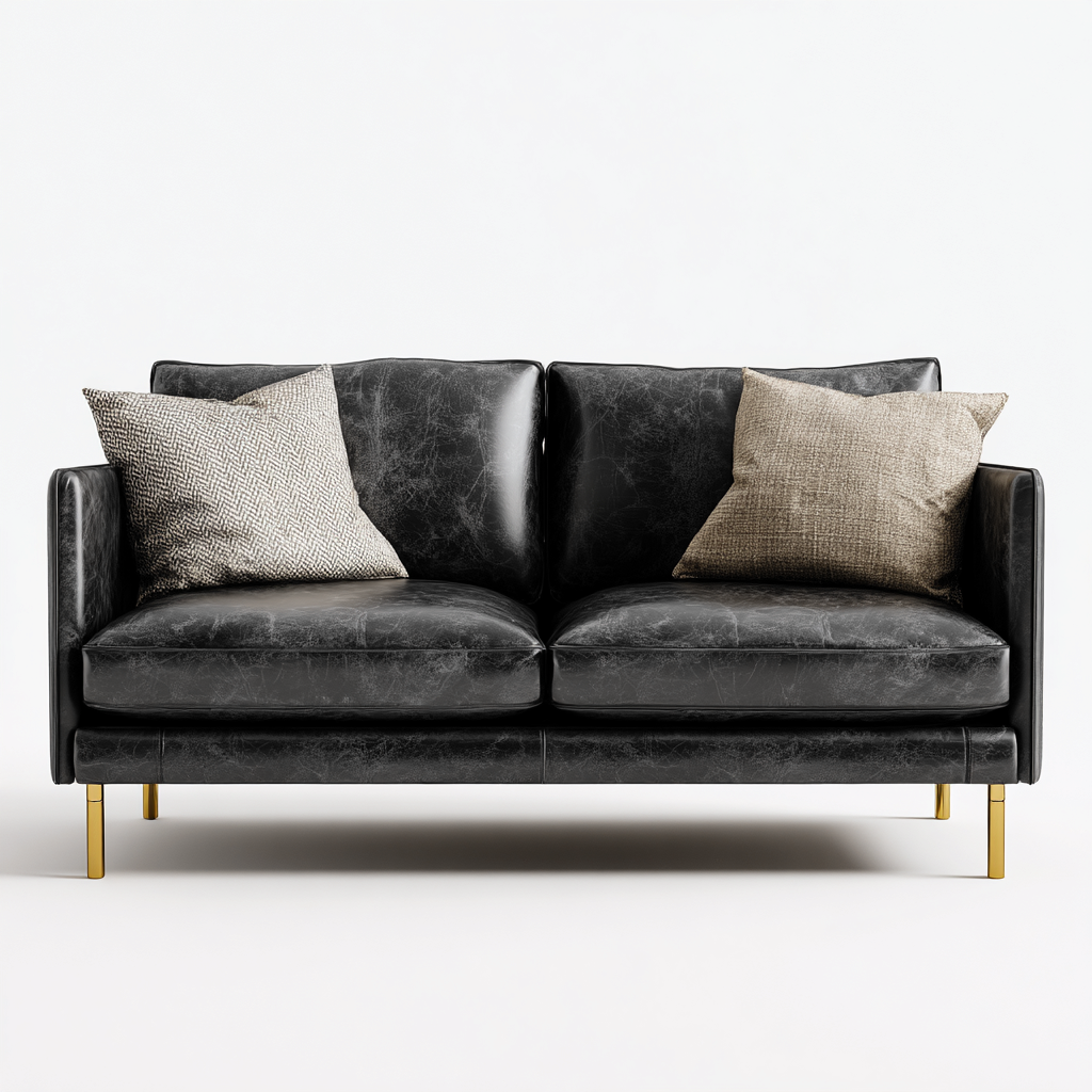 Zweisitzer Sofa Echtleder 175x90x85 cm - schwarz - modernes Design - für Wohnzimmer-Roomuphub