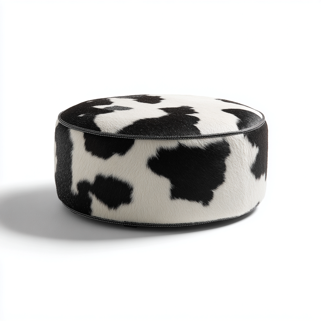 Fußhocker Kunstfell 60x60x30 cm - Schwarz - Weiß - Rundes modernes Design für Wohnzimmer-Roomuphub