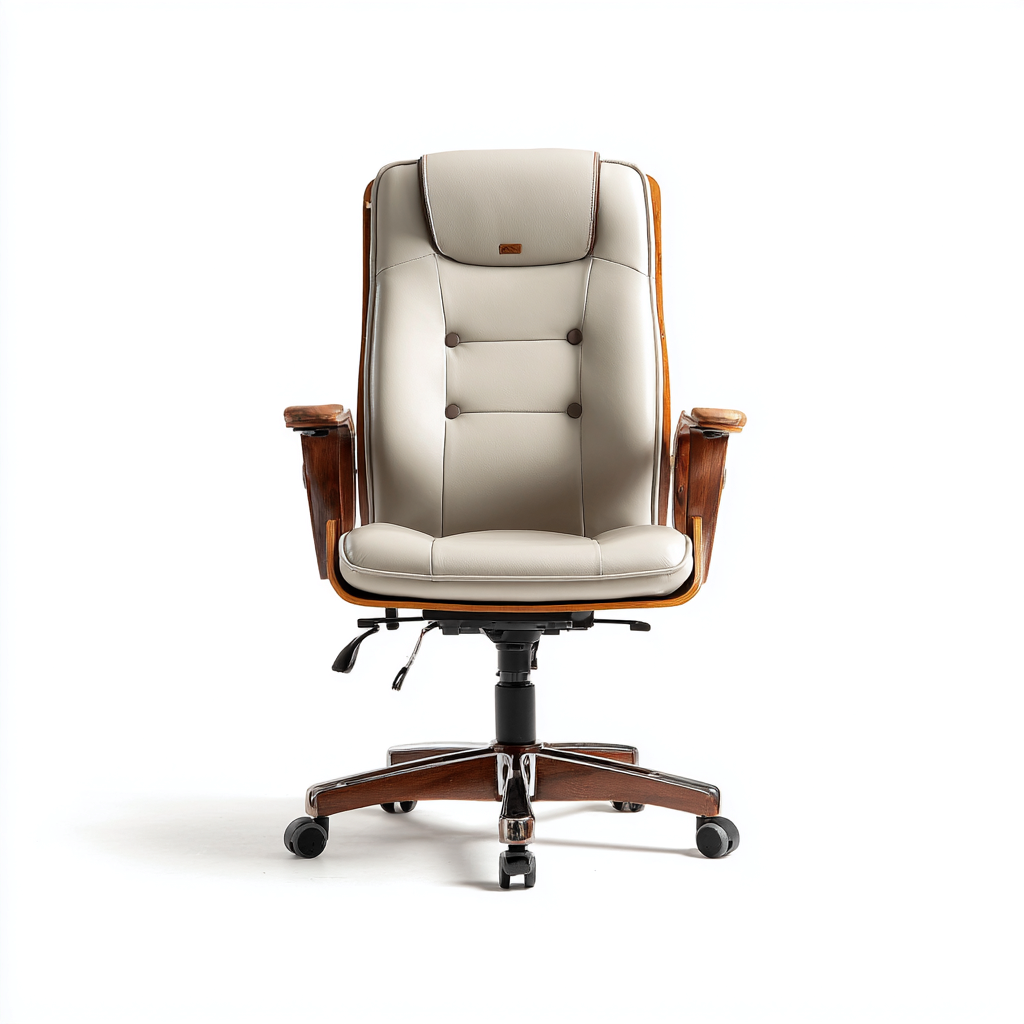 Bürostuhl Kunstleder - Holz 70x72x110 cm - beige - walnuss - ergonomisches Design für Büro-Roomuphub