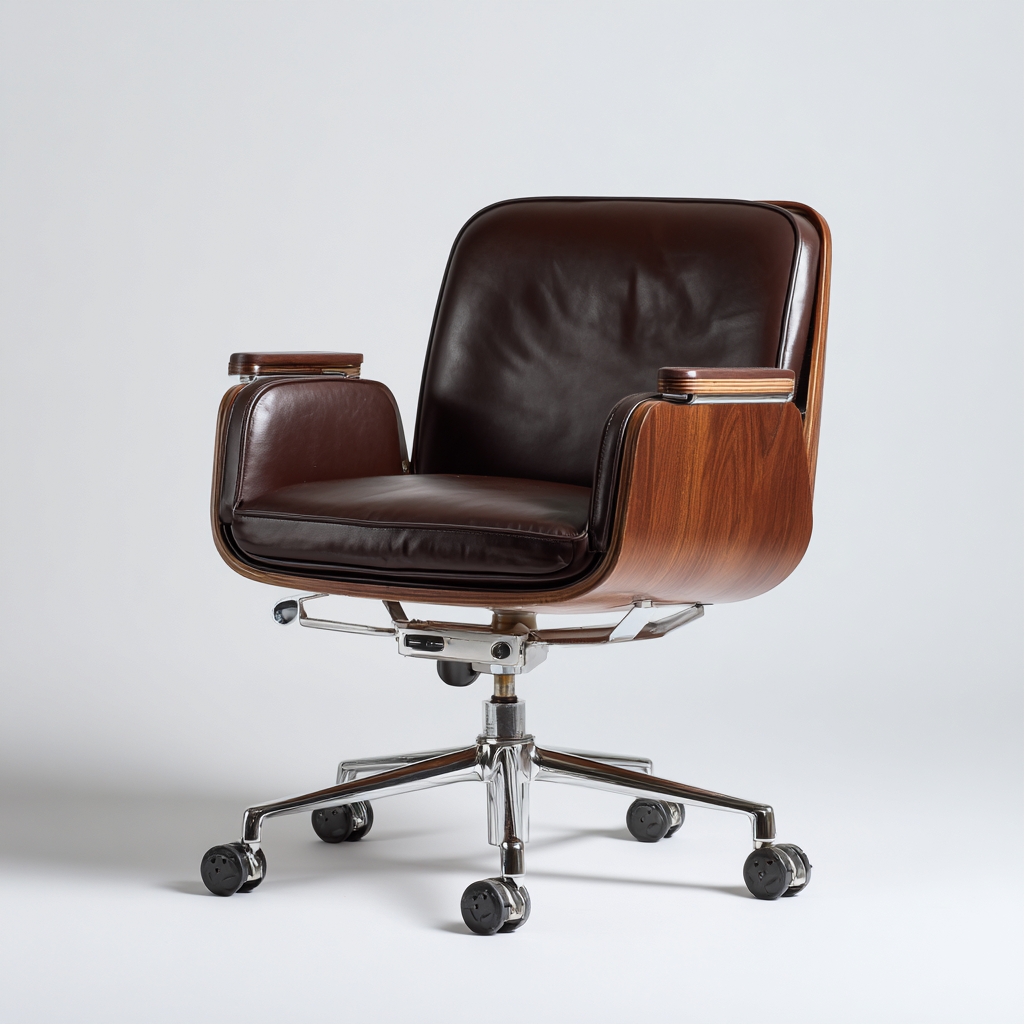 Bürostuhl - Kunstlederpolster & Holzstruktur 65x65x92 cm - Dunkelbraun - Holzfarbe - Klassisches Design - geeignet für Büro-Roomuphub