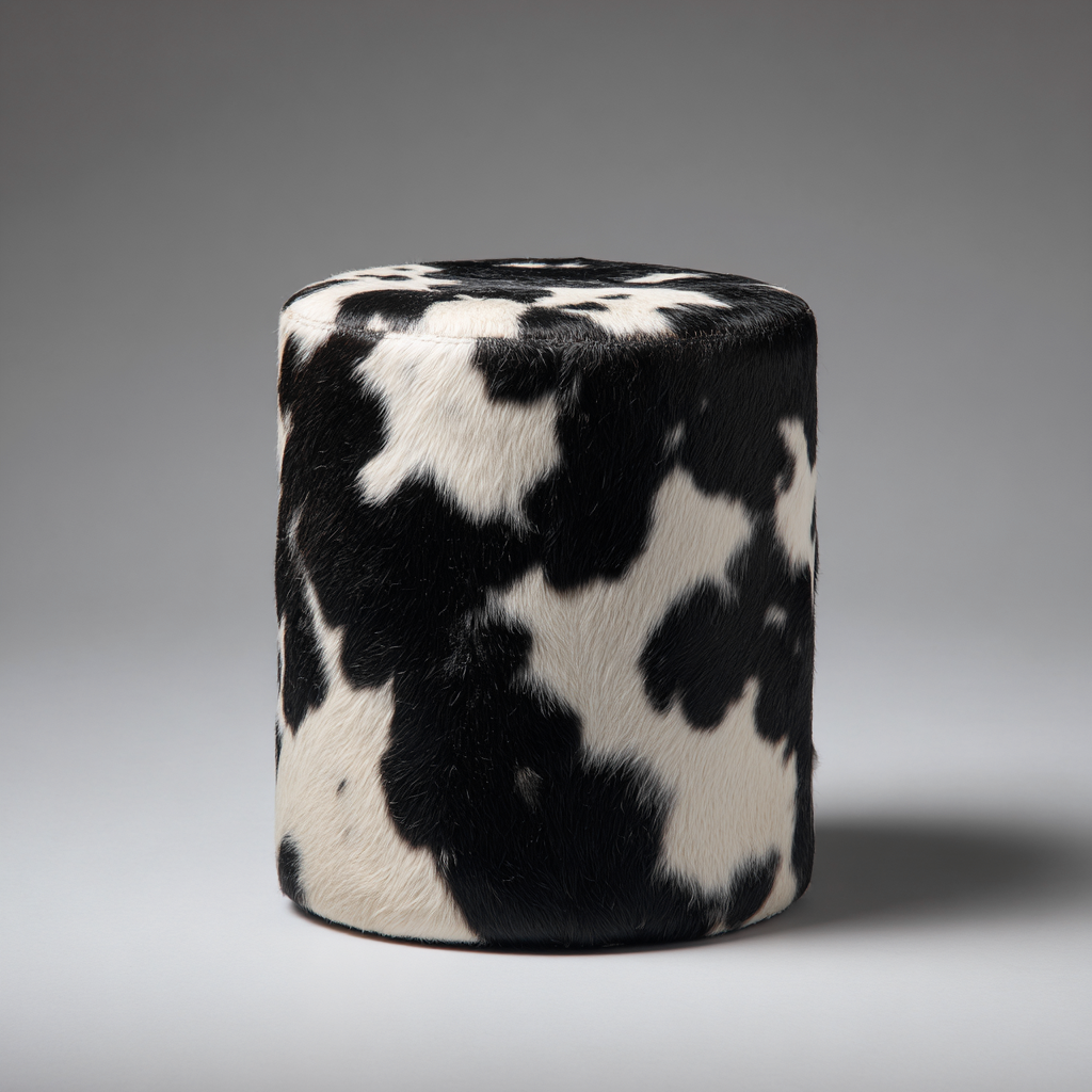 Fußhocker Kunstfell 35x35x45 cm - Schwarz - Weiß - Zylindrisches Design für Wohnzimmer-Roomuphub