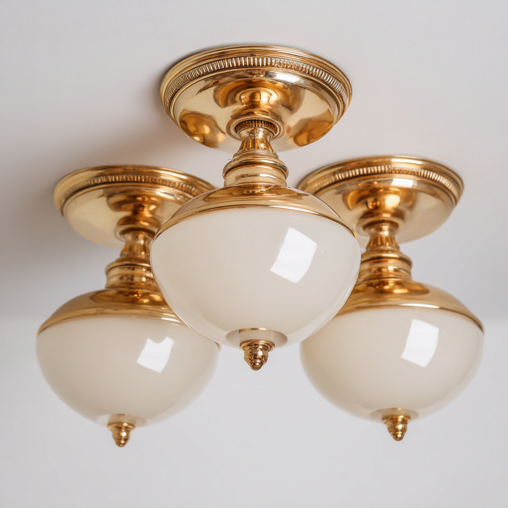 Deckenleuchte Metall - Glas 38x38x26 cm - gold - weiß - klassisches Design - geeignet für Innenräume-Roomuphub