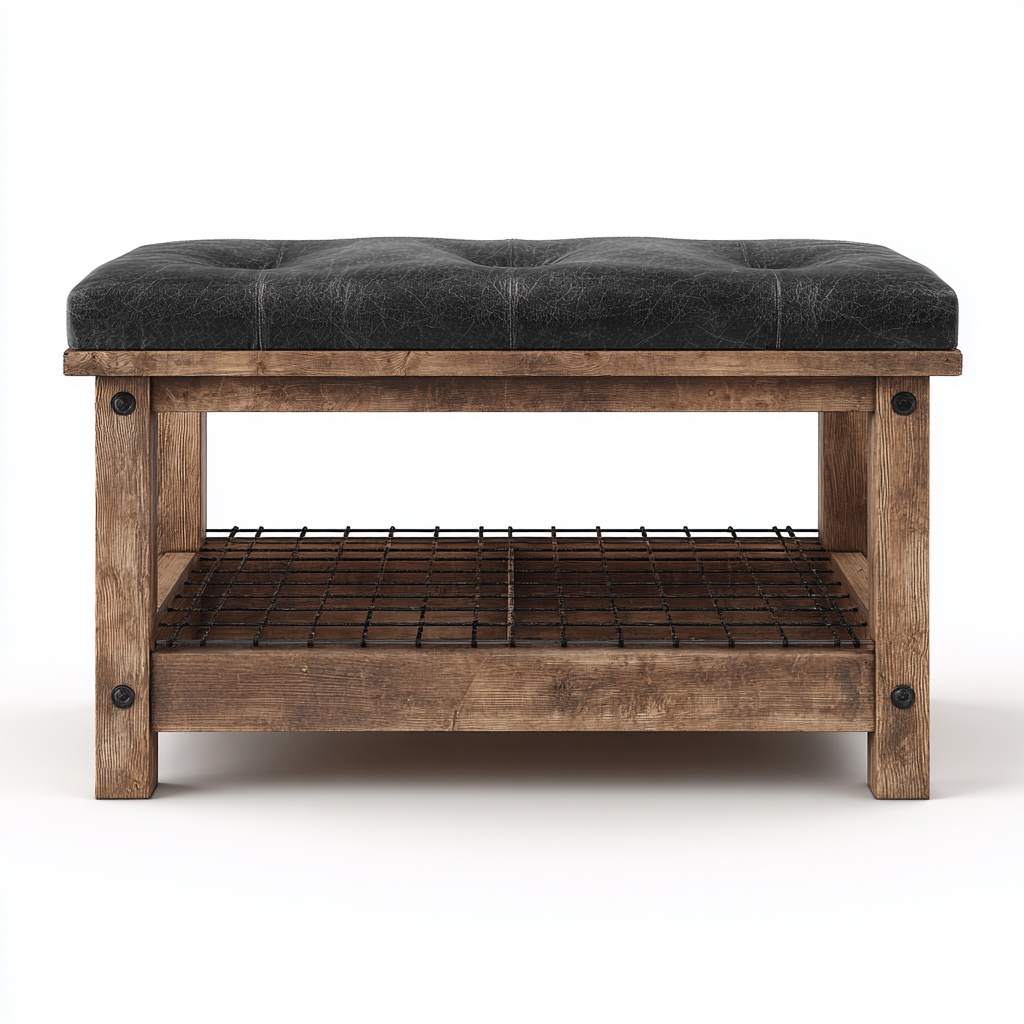 Schuhschrank Holz Kunstleder 90x40x50 cm - dunkelbraun - schwarz - für Flur geeignet - industrielles Design-Roomuphub